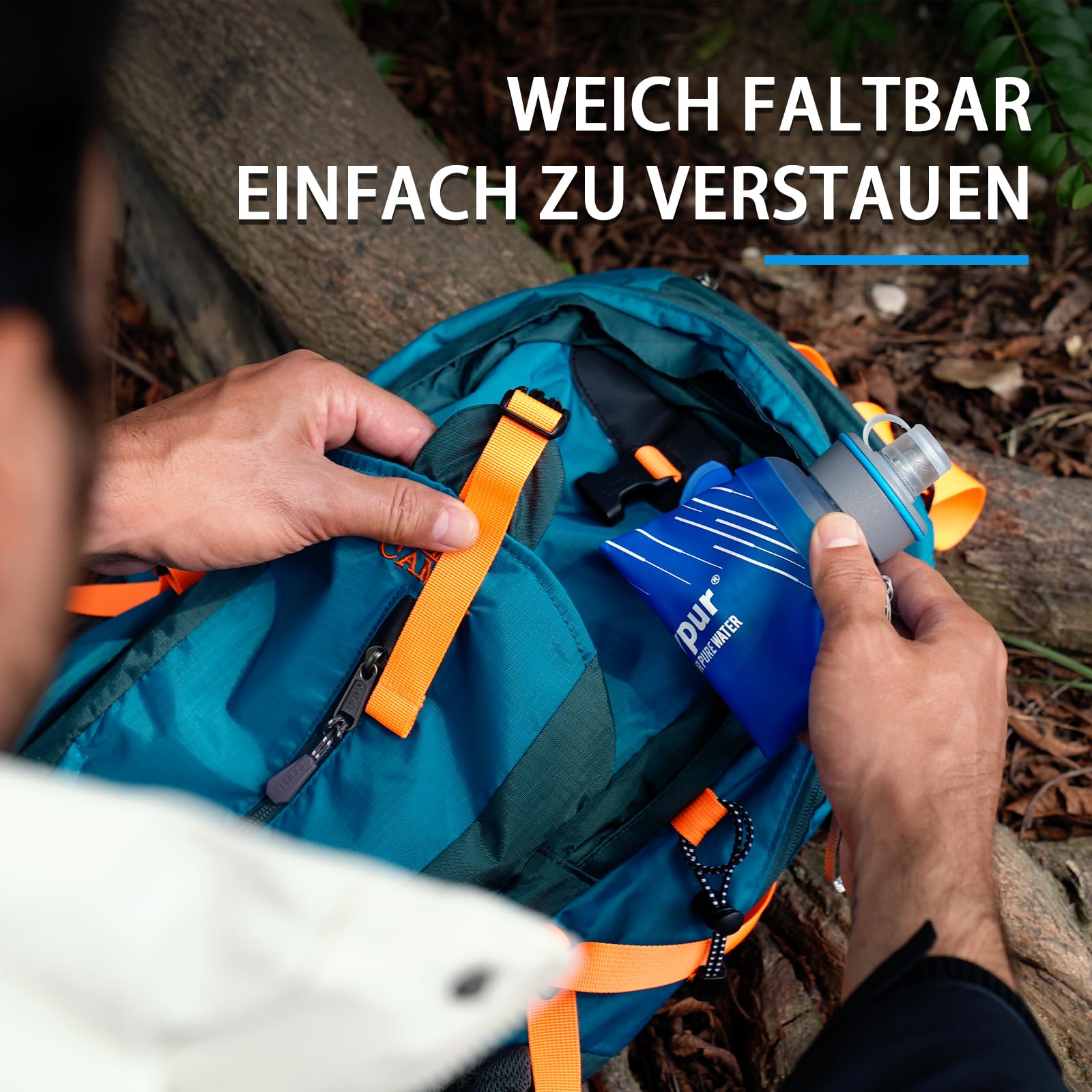 joypur Wasserfilter Flasche 650 ml mit Aktivkohle & Ultrafiltration – 3-Stufen Outdoor Wasserfilter für Trinkwasser, BPA-frei, faltbare Trinkflasche für Camping, Wandern, Notfallvorsorge (Blau) 6