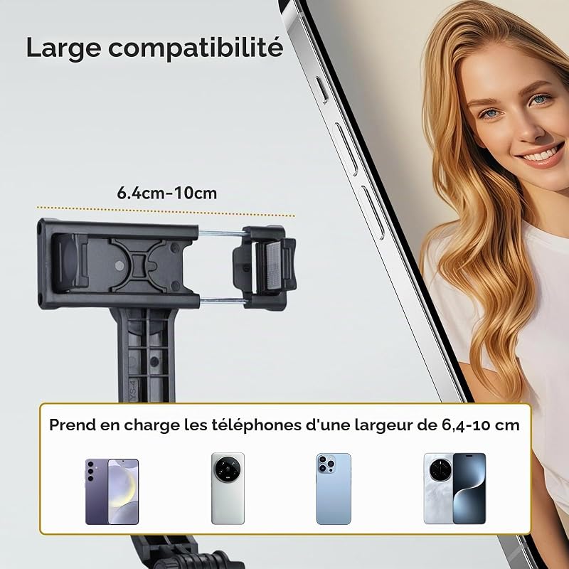Perche à Selfie Trépied avec 2 Lumières, 116cm Extensible Trepied Smartphone avec Télécommande sans Fil et Vis de 1/4", Trépied Téléphone Portable Compatible avec iPhone/Android/GoPro/Camera