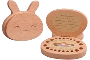 AhfuLife Baby Tooth Keepsake Fairy Box Holder with Lanugo Bottle, Wooden Bunny Rabbit Shape Keepsake Box for First Lost Teeth, Cute Tooth Storage Holder, Baby Shower Gifts for Newborn, Boy & Girl