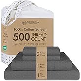 Threadmill 500 Thread Count King Size 4 Pc Luxury Cotton Bed Sheet Set, Jacquard Floria Dark Grey, Silky Soft Sheets with 16" Elasticized Deep Pocket, 2 Pillowcases & Free Tote Bag