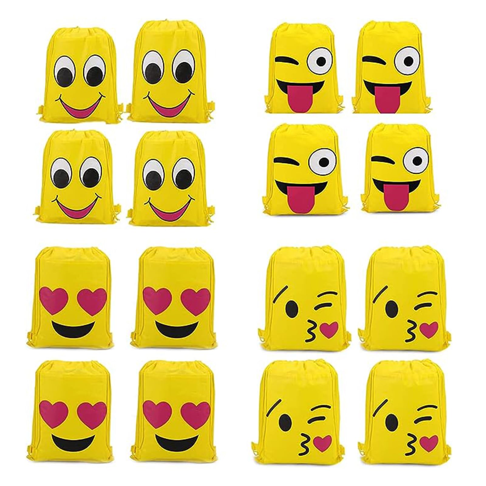 RoadLoo Emoji Bags for Kids,16 Pieces Drawstring Tote Bag Emoji Cartoon Gift Drawstring Backpack Bags Emoji Drawstring Backpack Party Bags for Kids Party Drawstring Bag Party Favor