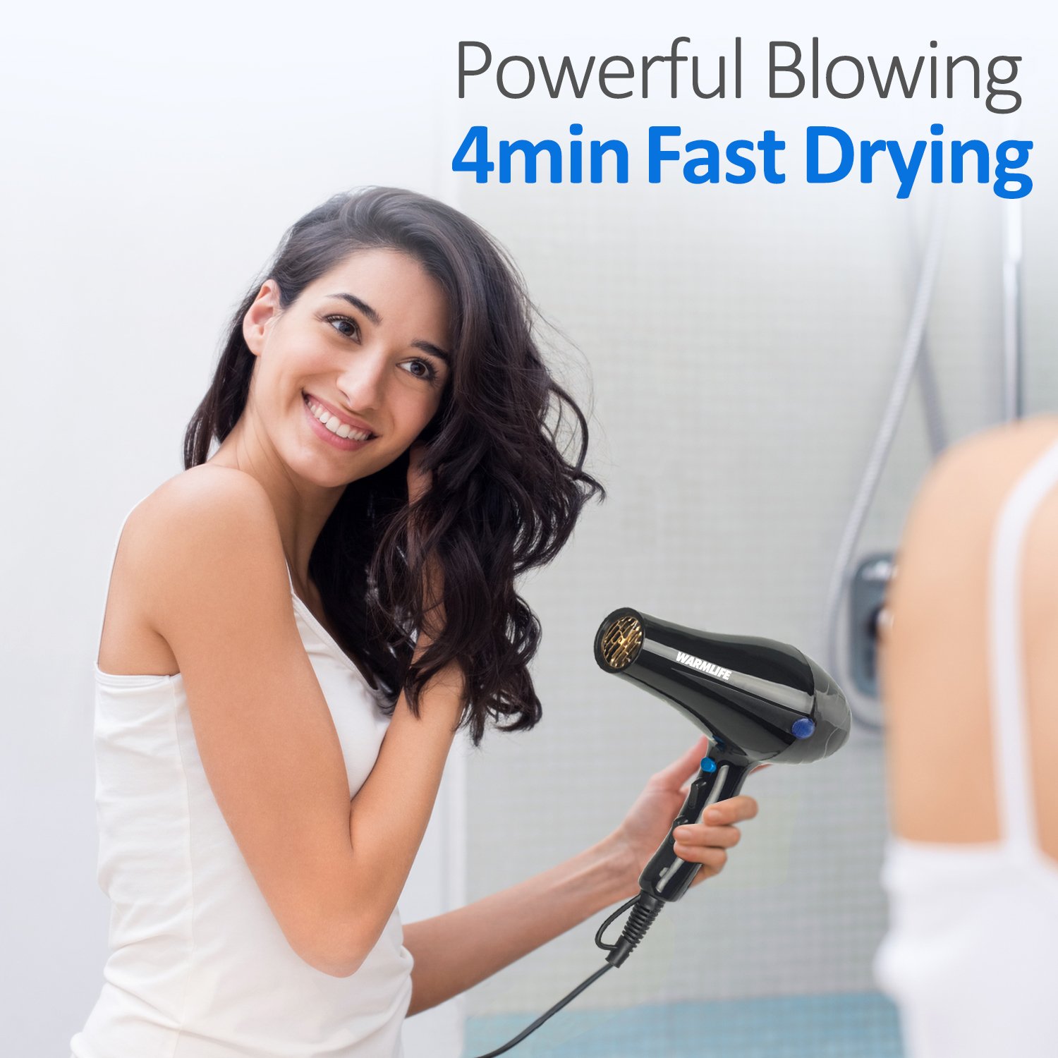 Warmlife 1875W heavy duty hair dryer Professional AC Motor Hair Dryer, Negative Ions Ceramic Ionic Blow Dryer Cold Shot Button, with Concentrator & Diffuser (Black)