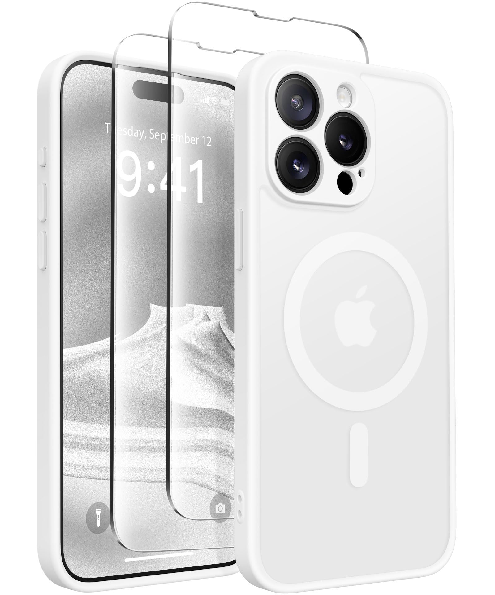 CAPRARO Magnetic for iPhone 15 Pro Max Case, [Compatible with MagSafe] [Full Camera Protection] [14FT Drop Protection] Shockproof Protective Slim Translucent Phone Case, White — image 1