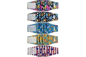 BLIWINPT Dog Diapers Male Large High Absorbing Belly Bands for Male Dogs XL Washable Dog Male Wraps with Cute Patterns 5packs (XL, 18” - 21” Waist)