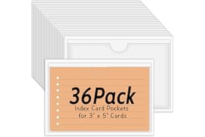 BESARME 36 Pack 3" x 5" Index Card Holder Adhesive Plastic Label Holders Clear Tote Bag Labels Stickers for Organizing Storage Bins Library Card Shelves