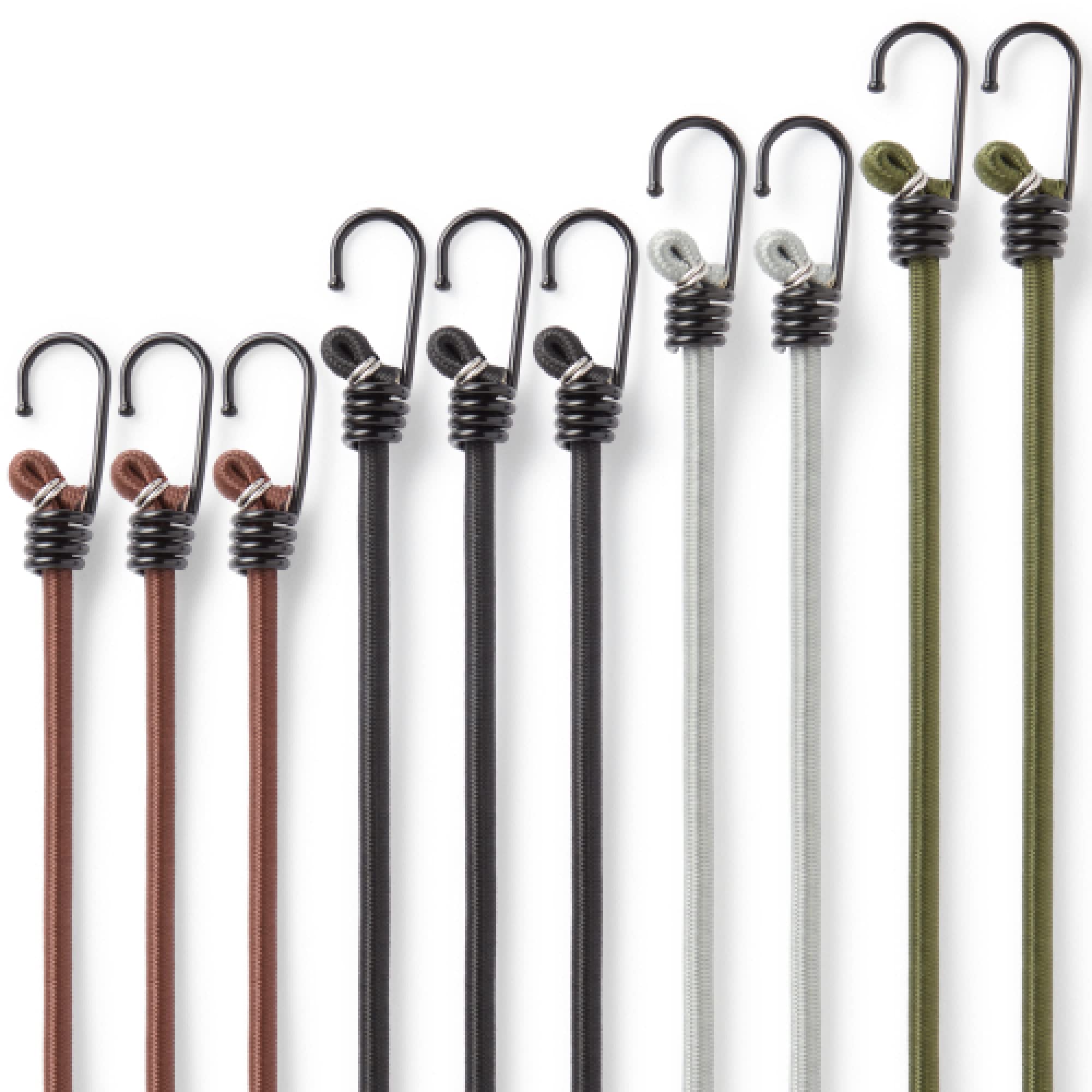 Pluvios - Heavy Duty Bungee Cords with Hooks - 10 Pack – Choice of Sizes - Multi-Purpose Elastic Bungee Straps for Luggage, Roof Racks, Camping - Weatherproof & UV Resistant (Multicolor pack of 10)