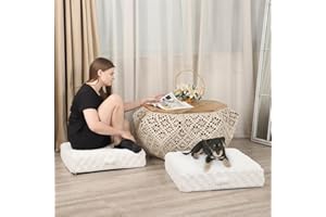 LOVMOC 22 inches Meditation Floor Pillow, 2 Pack Square Large Floor Cushions for Adults, Thick Memory Foam Seat Cushions for Yoga, Living Room, Sofa, Tatami, Cream