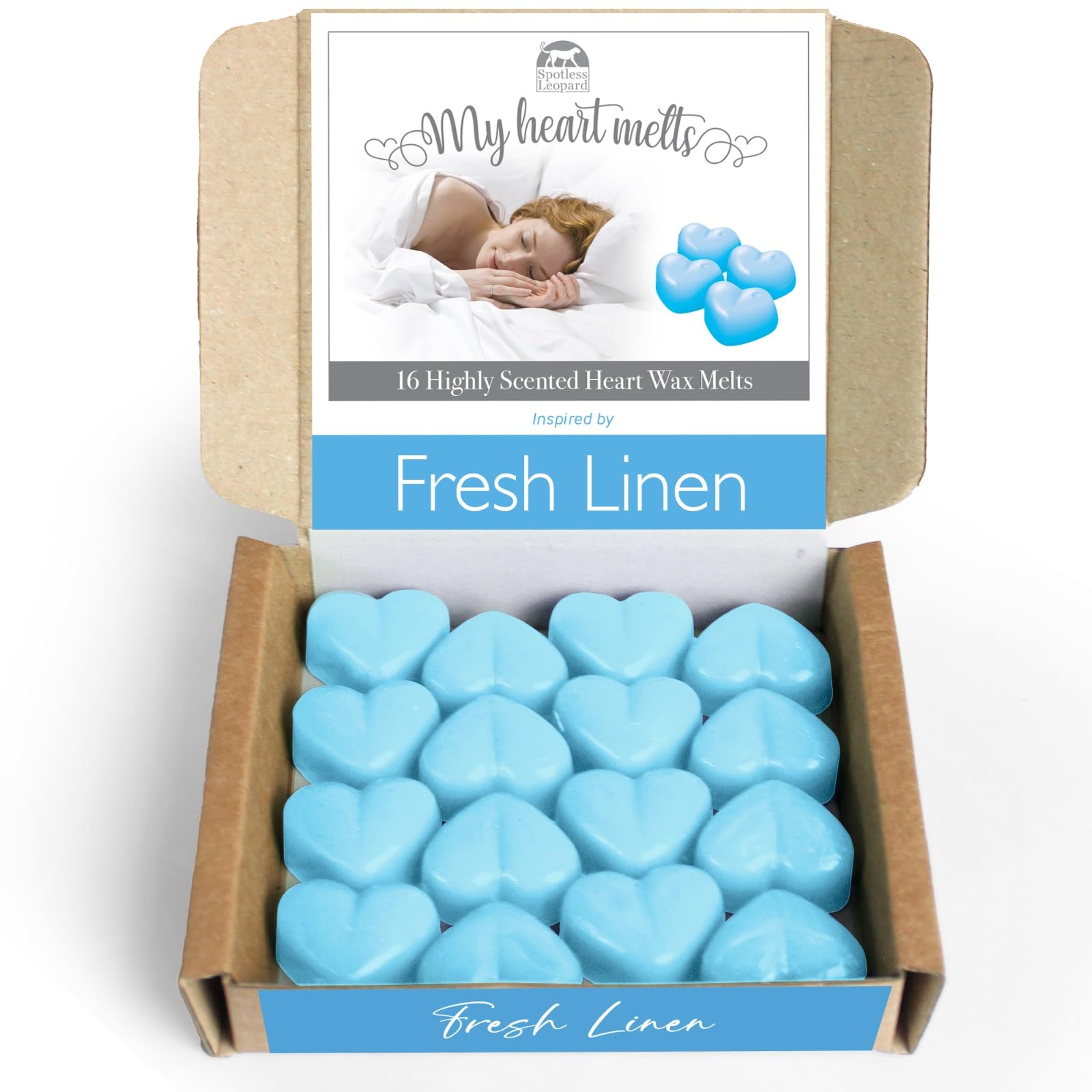 Fresh Linen Wax Melts: 16 pcs x 5g Heart Shaped Scented Wax Melts, Vegan & Pet Friendly, Cruelty & Plastic Free, Handmade in UK, Candle Alternative