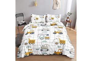Datura home Kids Construction Truck Duvet Cover Set Machinery Truck Excavators Vehicles Cartoon Tractor Printed Bedding Set with 2 Pillowcases for Boys,NO Comforter(A-Truck Twin)