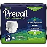 Prevail Daily Protective Underwear, Unisex Disposable Adult Diaper for Men & Women, Maximum Absorbency, XX-Large, 12 Count Bag