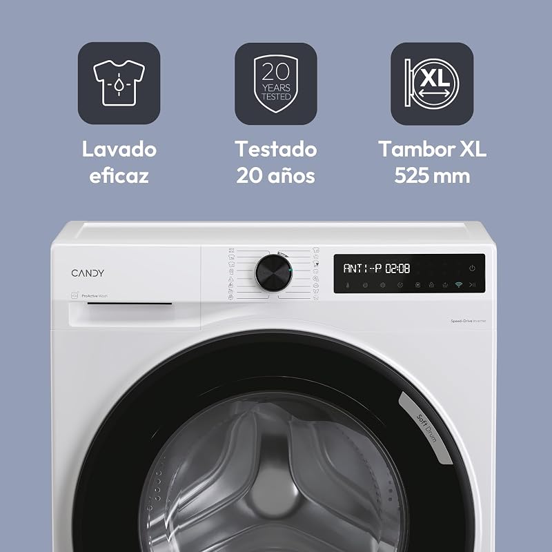 ProWash 500 BR 49SBL8-S, Lavadora 9 KG, 1400 RPM, Display Digital, Conectividad WIFI, 16 Ciclos, Motor Inverter, Inicio Diferido 24H, Bloqueo Infantil, Tambor 52,5cm, 72 DB, Blanco