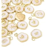 Craftdady 20pcs Ocean Enamel Pendants Flat Round 18K Gold Plated Dangle Earring Charms Tortoise Starfish Shell Conch Heart Bracelet Charms with Jump Ring Lovely Hang Ornament for Jewelry Making