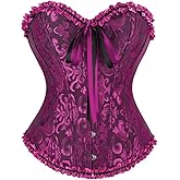 frawirshau Women's Lace Up Boned Overbust Corset Bustier Lingerie Bodyshaper Top