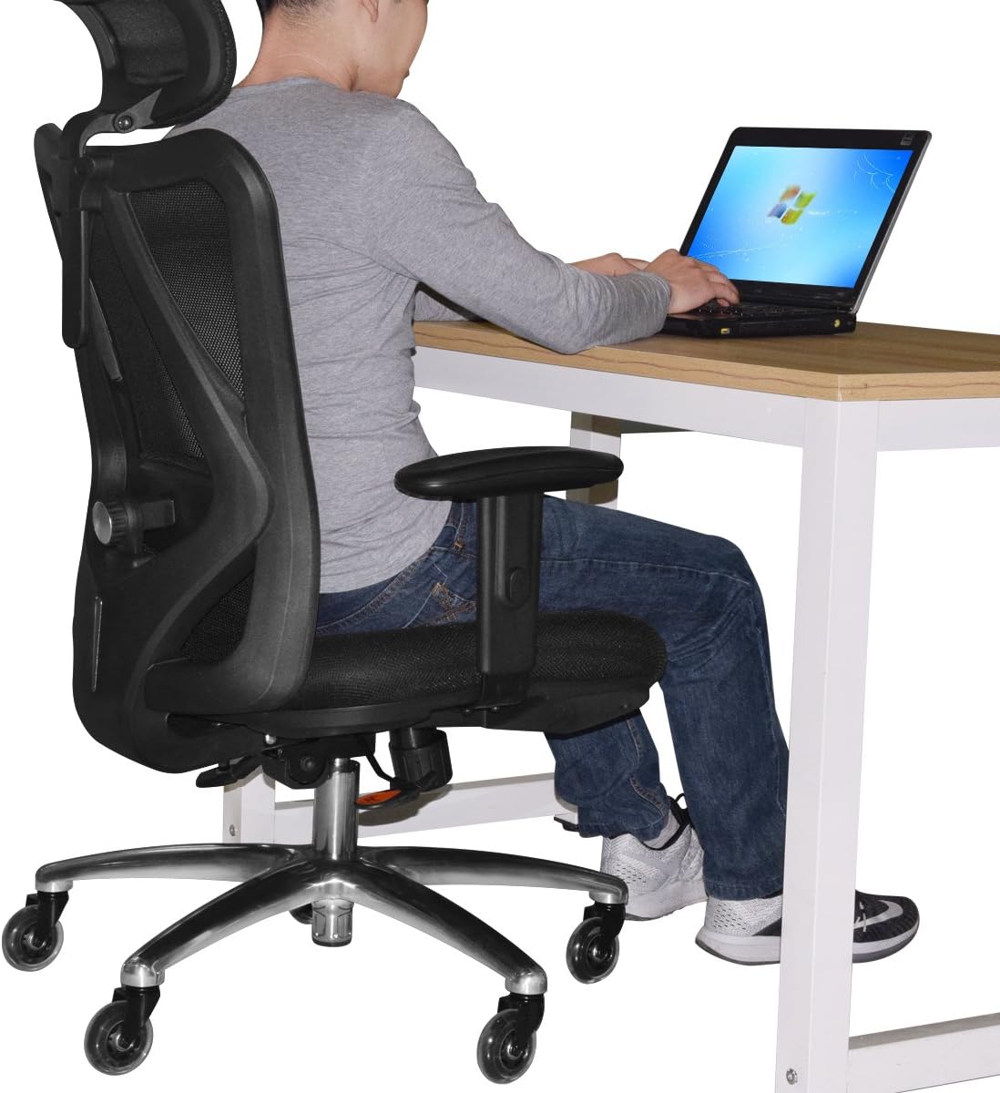 Duramont Ergonomic Adjustable Office Chair with Lumbar Support and Rollerblade Wheels - High Back with Breathable Mesh - Thick Seat Cushion - Adjustable Head & Arm Rests, Seat Height - Reclines: Office Products