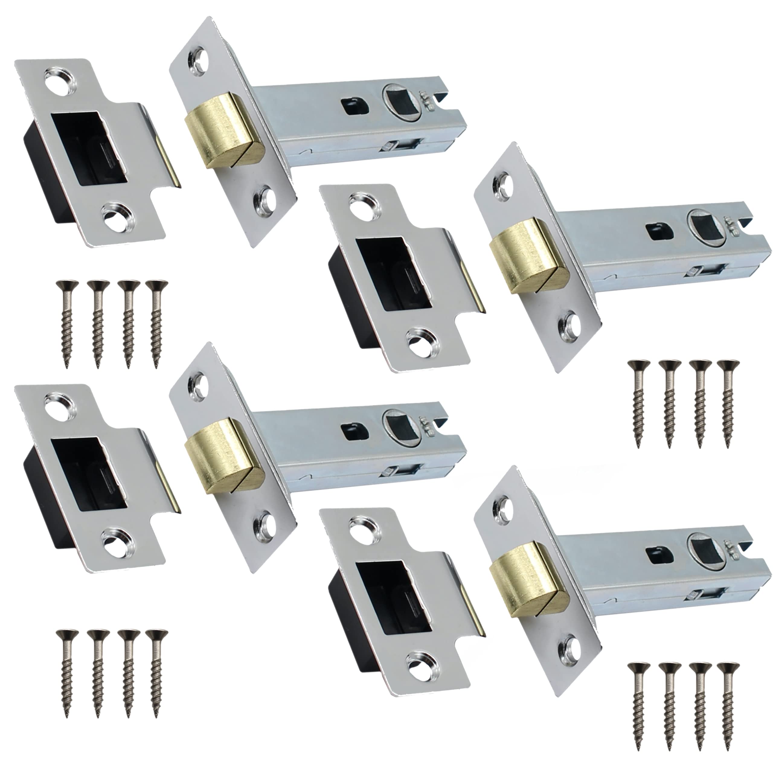 Tubular Latches Mortice Door Latch | Polished Chrome | 3 Inch / 78mm | Pack of 4