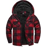 V VALANCH Boys Zip-up Hoodies Fleece Lined Plaid Sweatshirt Jacket Hooded Flannel Sherpa Lined Winter Coat for Kids 6-15 Years