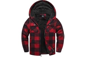 V VALANCH Boys Flannel Jacket Hooded Fleece Lined Zip-up Hoodies Plaid Coat for Kids