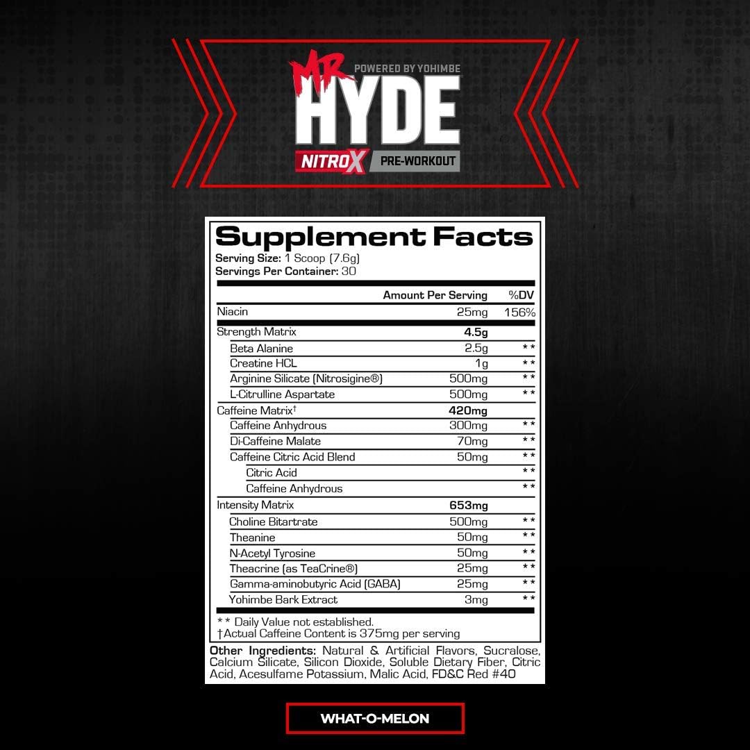 ProSupps® Mr. Hyde® NitroX Pre-Workout Powder Energy Drink - Intense Sustained Energy, Pumps & Focus with Beta Alanine, Creatine & Nitrosigine, (30 Servings, What-O-Melon): Health & Personal Care