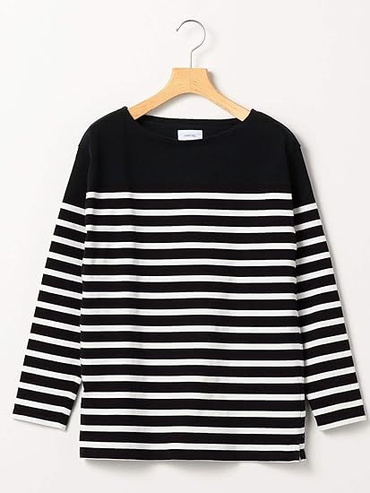 Amazon シップスエニィ レディース カットソー ボートネック ボーダー スタンダード レディース ブラック 黒 S Tシャツ カットソー 通販