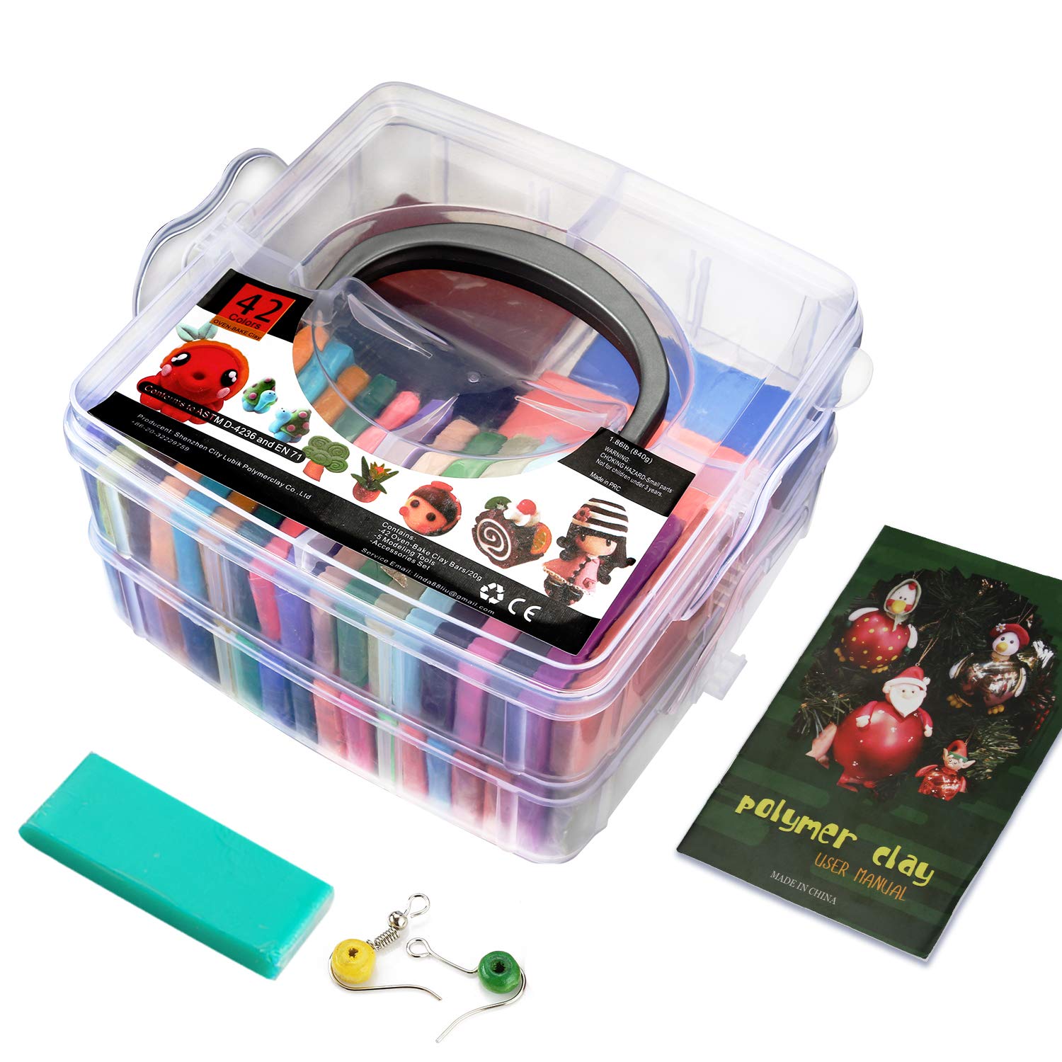 Polymer Clay Set - 42 Colors Modeling Fimo Clay Soft and Nontoxic DIY Oven Bake Clay Kit with Modeling Tools and Storage Box, Birthday for Kids (Multicolor)