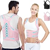 Posture Corrector for Women and Men,4 In 1 Adjustable Full Back Brace,Posture Braces Can Relieve Upper and Lower Back Pain, Shoulder Braces for Hunchback,Scoliosis, Lumbar Spine, Spine（Large Pink）