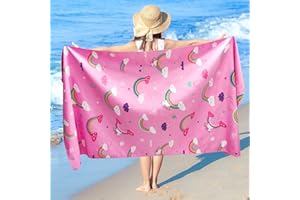 Lukeight Kids Unicorns Rainbow Beach Towel for Girls, Microfiber Sand Free Beach Towels for Girls, Cute Bath Towel Light Travel Towel for Teen Beach Gift, 60 x 30 in