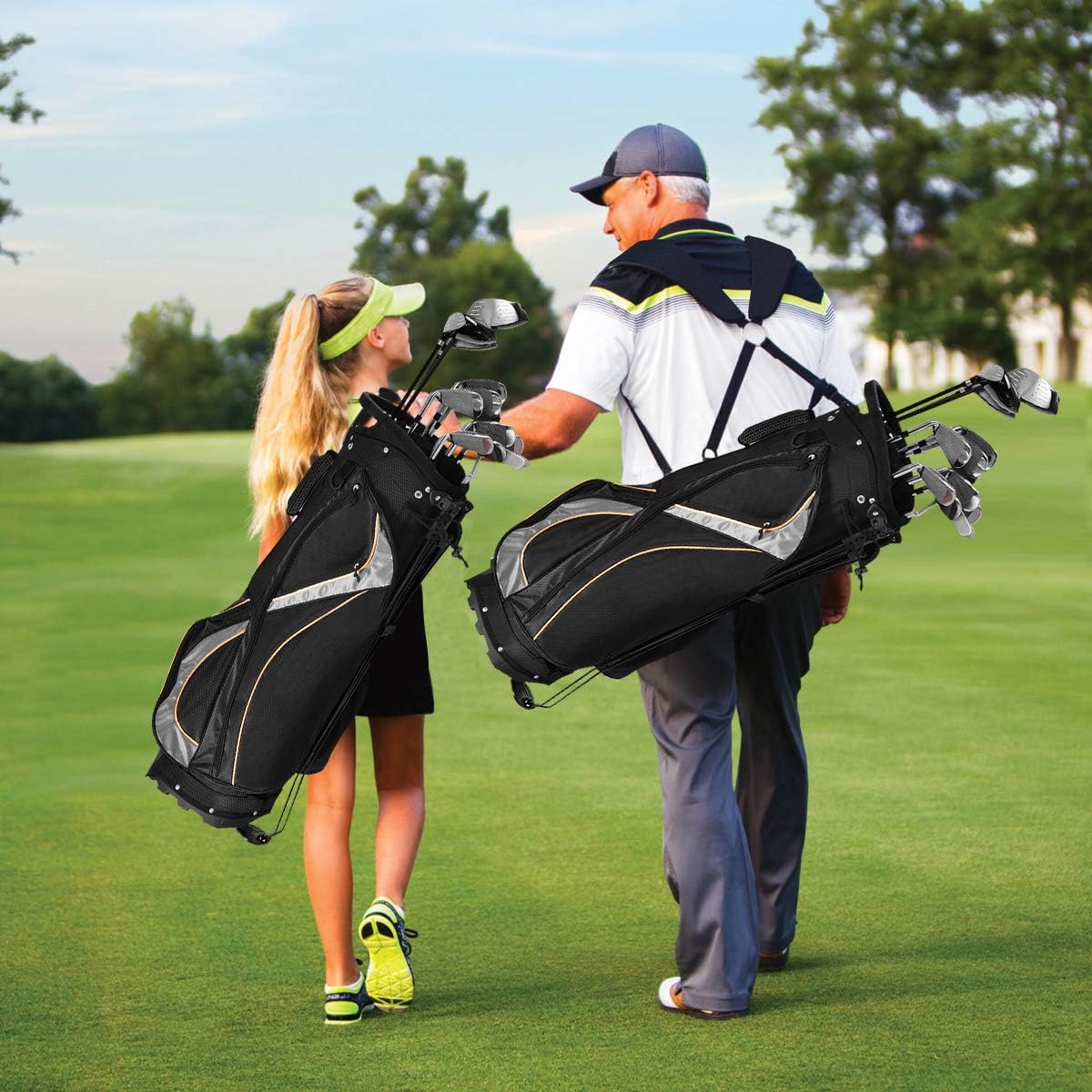 Tangkula Golf Bag 7 Way Divider Light Weight Portable Golf Cart Bag Waterproof Wear-Resistant Durable Fabric Easy Carry Space Saving Womens Mens Golf Stand Bag, Black : Sports & Outdoors