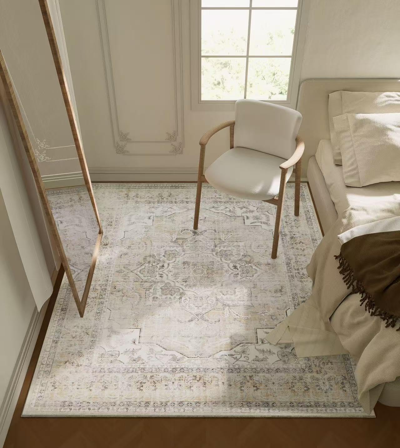 Photo 1 of 4x6 Washable Area Rugs for Bedroom: Entry Throw Rug Stain Resistant Boho Rug Non Slip Low Pile Small Carpet for Bedroom Kitchen Entryway Living Room Bedside Office Dorm Kids Room Entrance