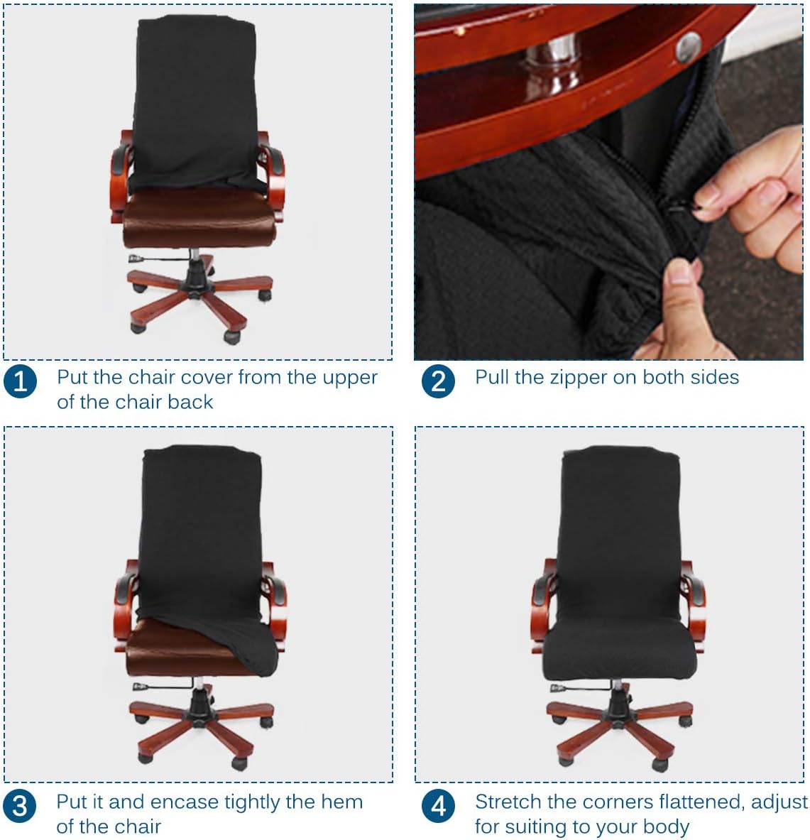 CAVEEN Office Chair Cover Computer Chair Universal Boss Chair Cover Modern Simplism Style High Back Large Size (Chair not Included) Black Large: Home & Kitchen