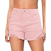 LookbookStore Jean Shorts for Women High Waisted Distressed Frayed Raw Hem Ripped Stretchy Denim Shorts with Pockets