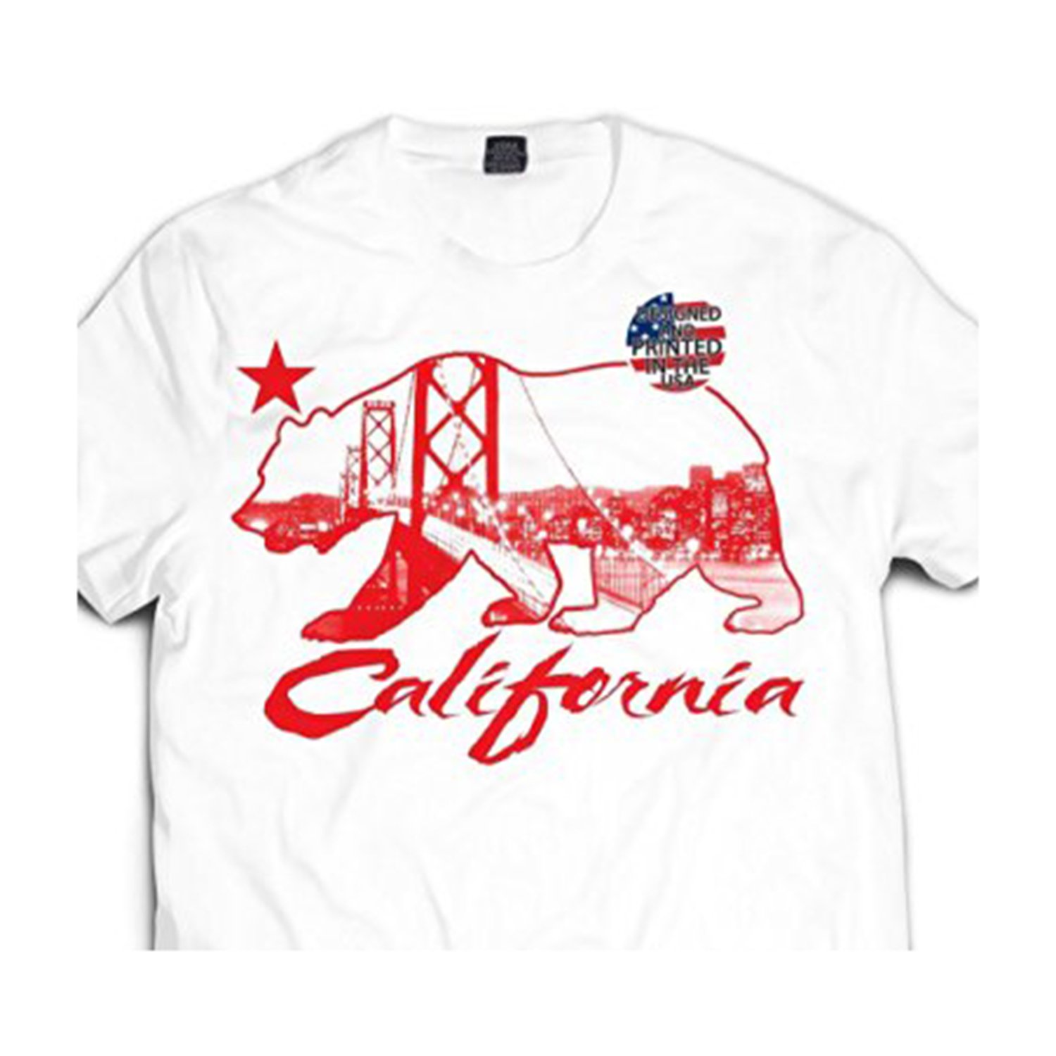  / Red California Republic Bear Bay Area Bay Bridge T Shirt Cali
