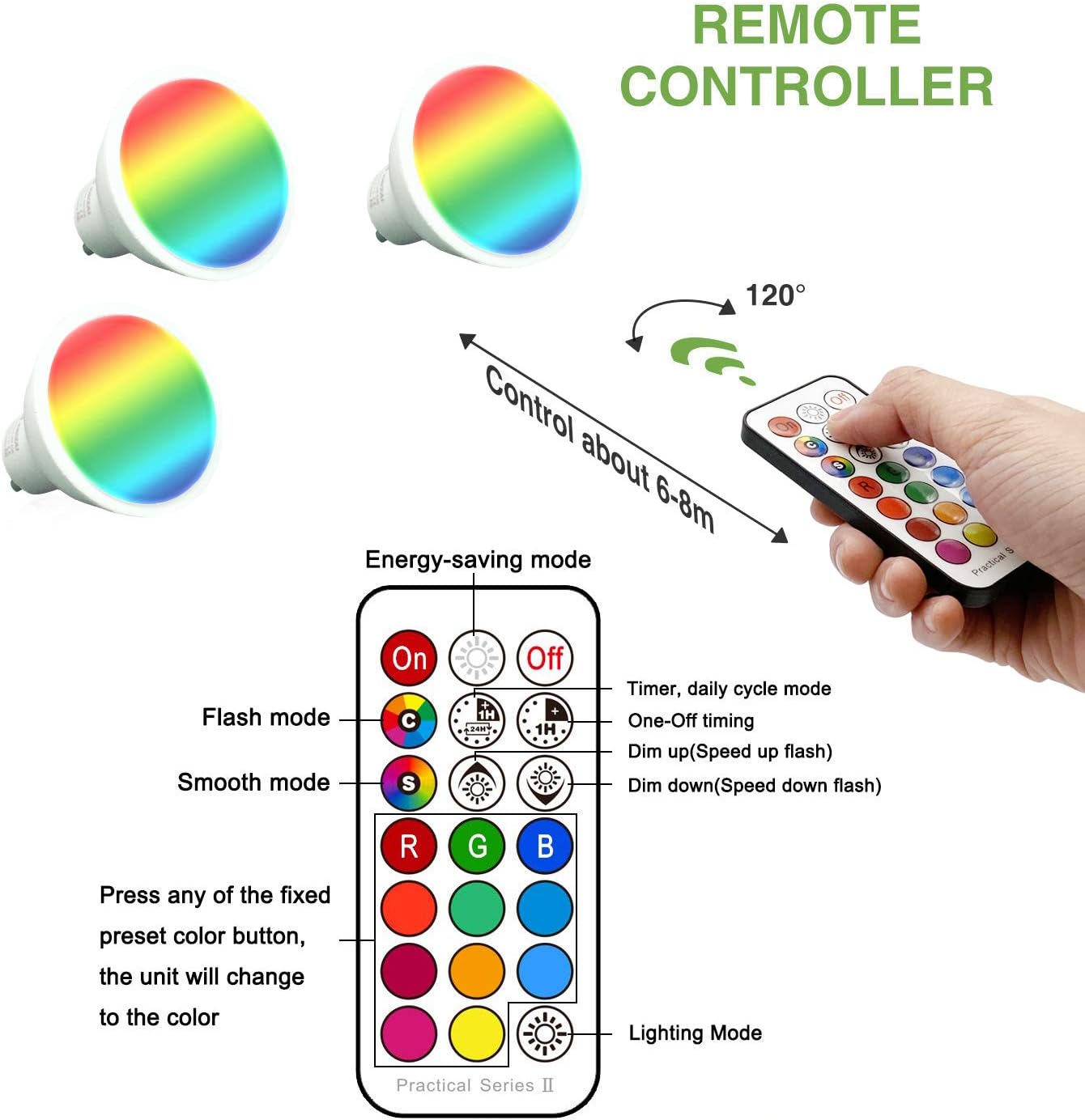 VARICART GU10 Colour Changing LED Bulbs, 5W Dimmable Spot Light Bulb, 12 Colour RGB + Warm White 3000K, 5 Modes - Image 5