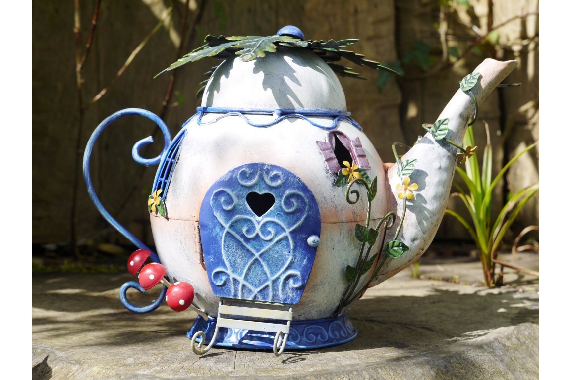 Fairy Teapot House Tree Garden Ornament Elf Metal Home Sculpture Decor NEW