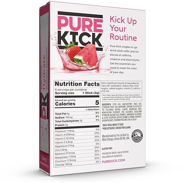 PURE KICK HYDRATION SINGLES TO GO DRINK MIX, STRAWBERRY WATERMELON, INCLUDES 6 BOXES WITH 6 PACKETS IN EACH BOX, 36 TOTAL PACKETS
