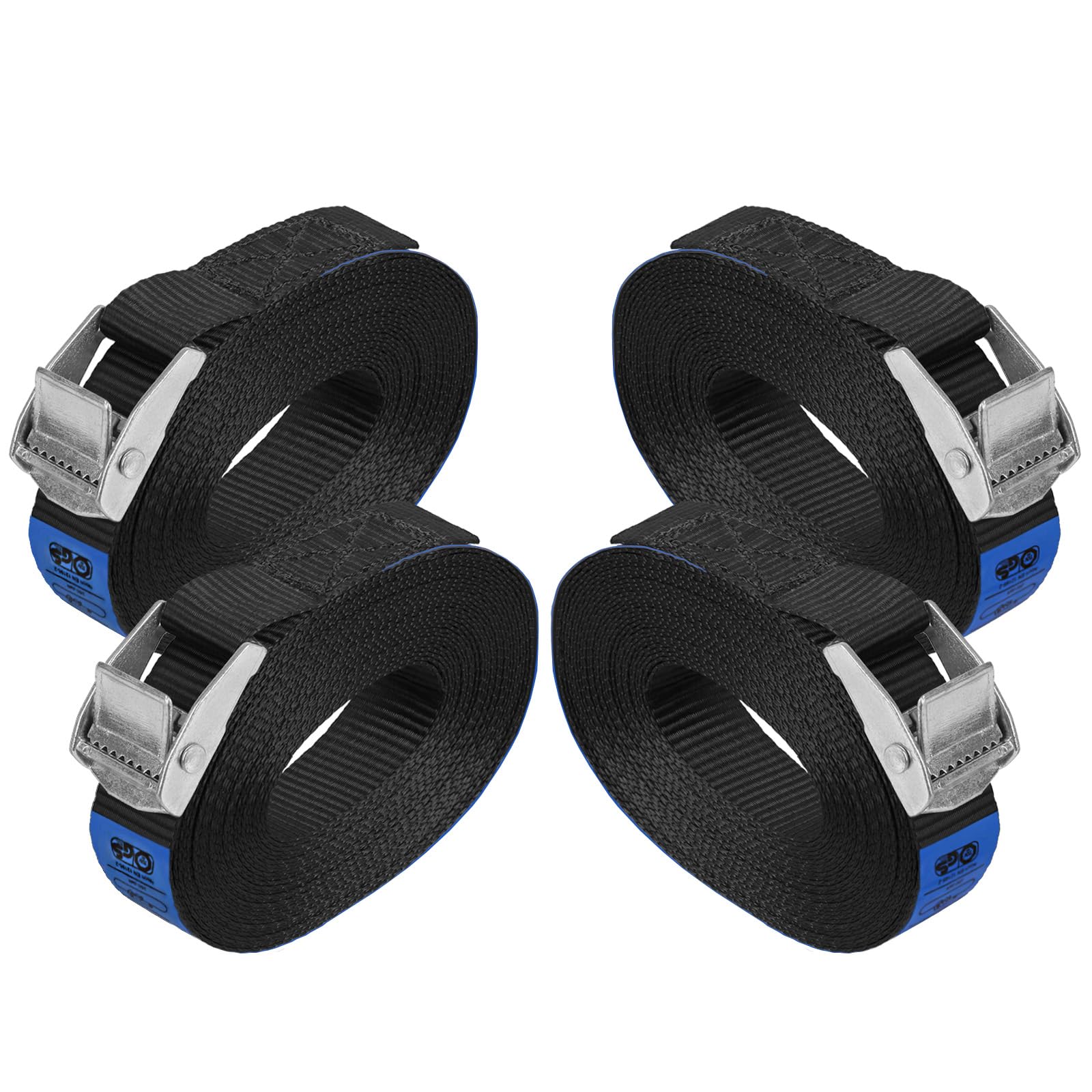 Lashing Strap Tension Belt Buckle Strap - Black - in different lengths and quantities loadable up to 250 kg DIN EN 12195-2, 4 pieces 2.5 cm x 6 m