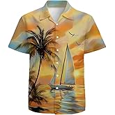 American Flag Skulll Mens Hawaiian Shirt Short Sleeve 3D Graphic Button Down Shirts Tropical Holiday Beach Aloha Shirts