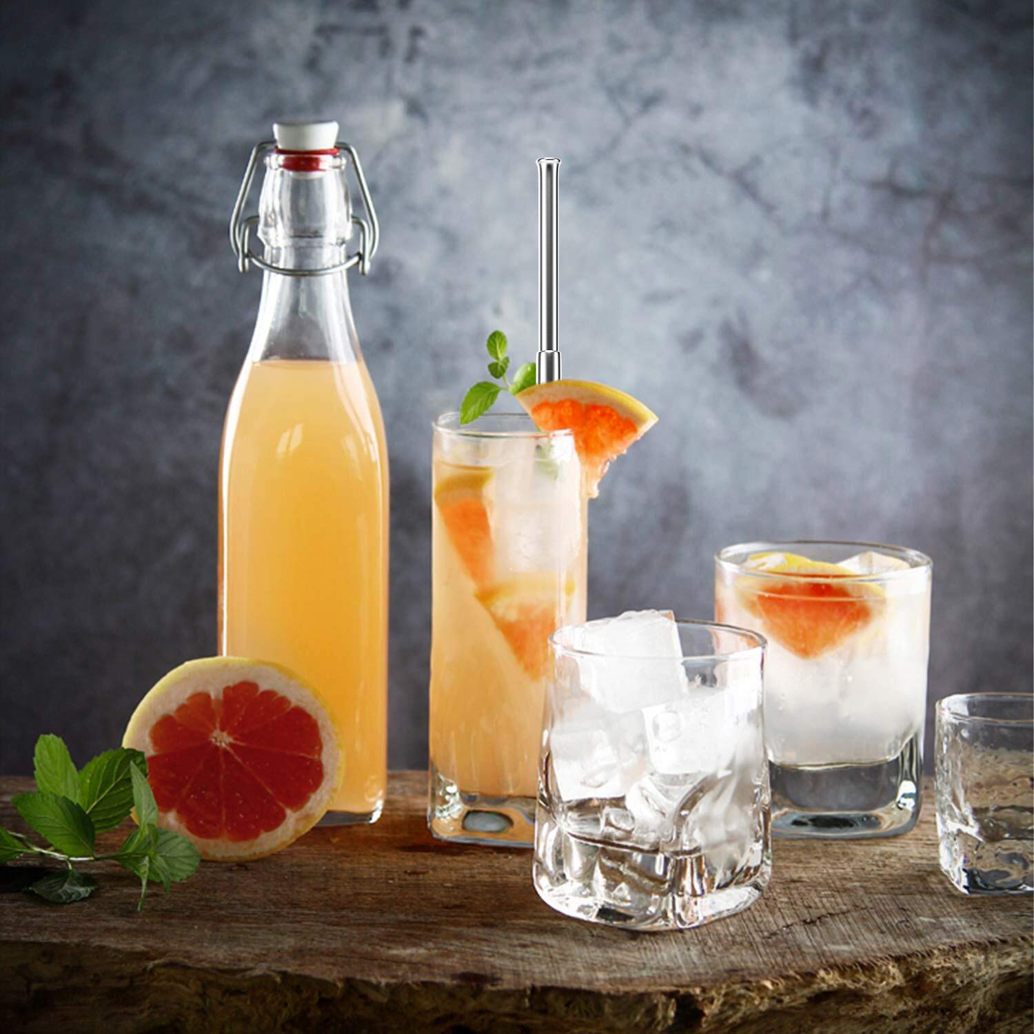 Reusable Straws - 2 Pack Telescopic Reusable Straws Stainless Steel Metal Drinking Straw (P-Black/Silver)