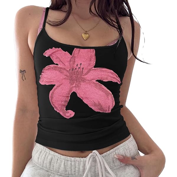 Women Floral Print Tank Top Aesthetic Graphic Sleeveless