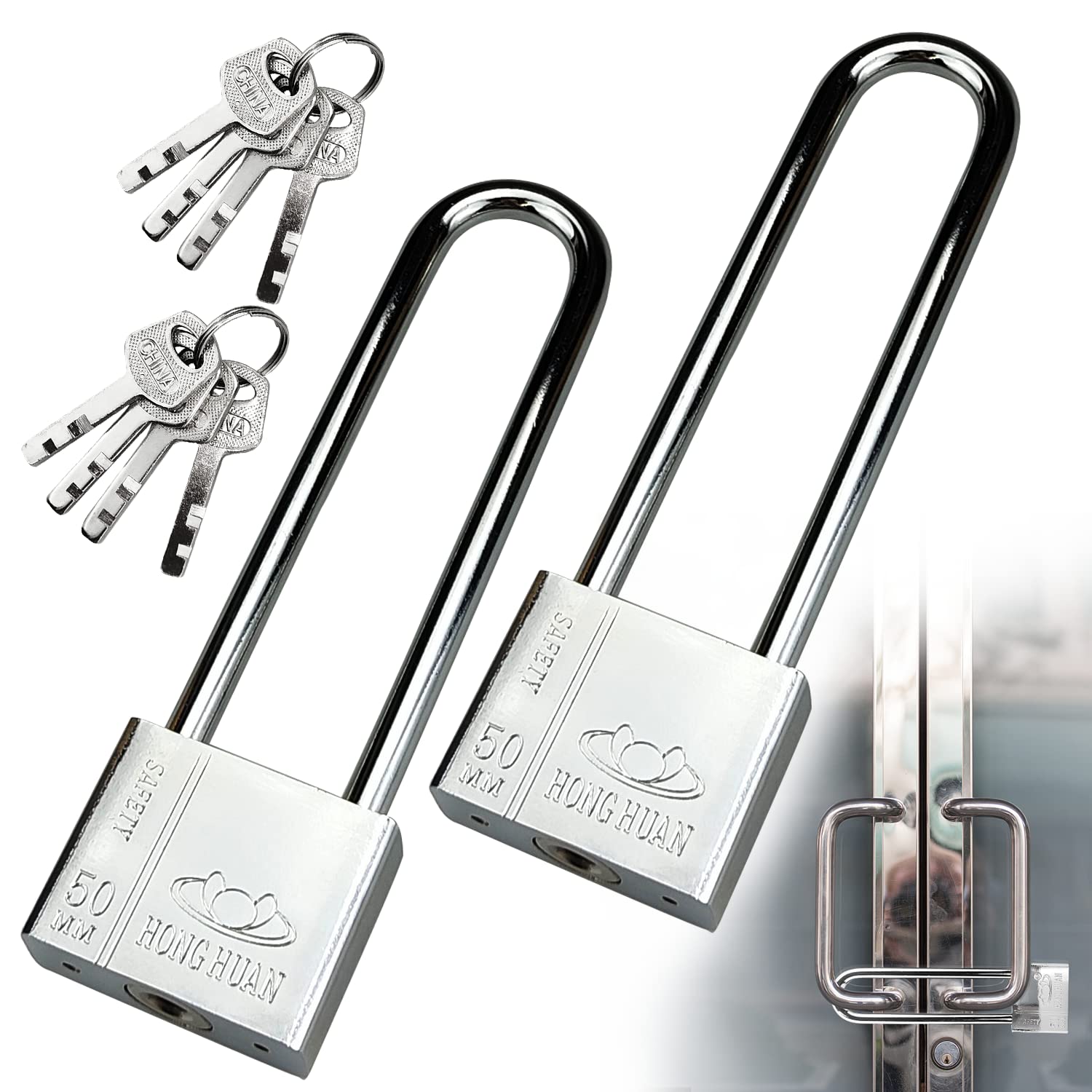 2 Pack 50mm/2 Inch Heavy Duty Long Padlock with Keys,Keyed Outdoor Locks for Shed, Gym Locker, Fence, Garage, Garden Gate, Suitcase (Not Universal Key)