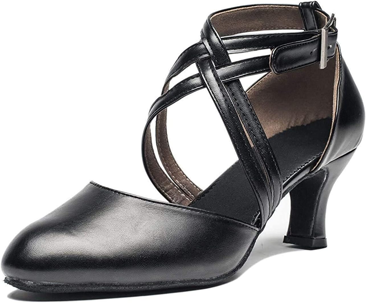 Joocare Women Cross Strap Latin Ballroom Black Character Dance Shoes Ladies Modern Tango Salsa Party Dress Pump