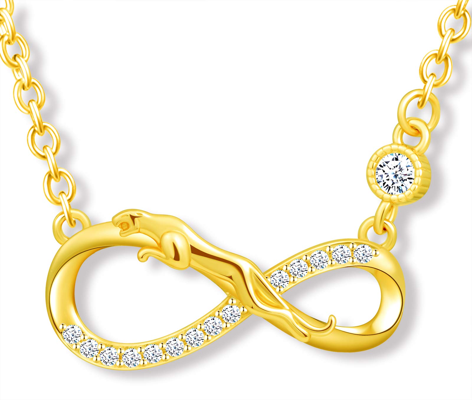 MicLee Women's girl's Necklace pendant, 925 Sterling Silver necklace, Cute leopard and infinity symbol necklace, Unique animal design necklace pendant, Inlaid zircon, shining pendant, gold