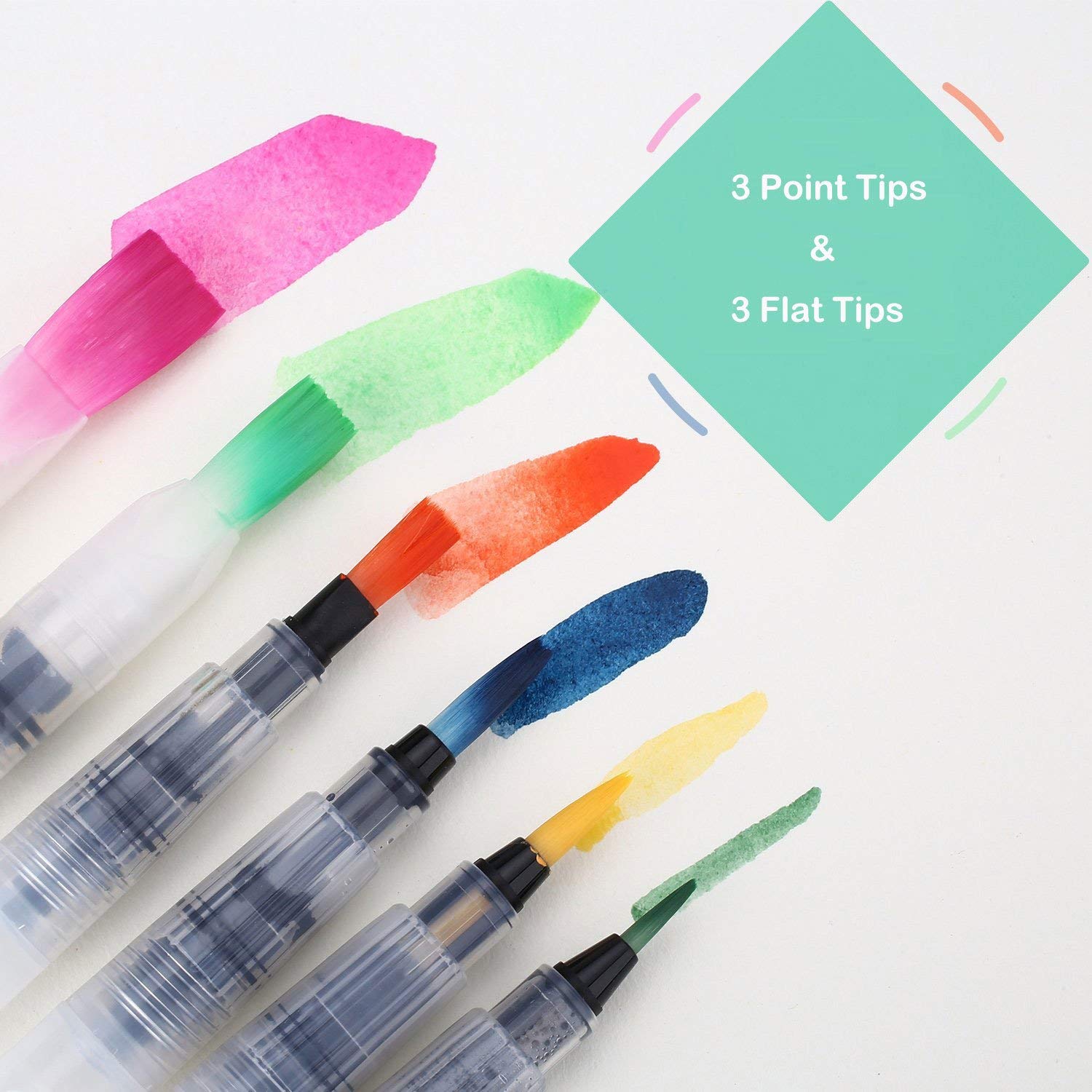 6 Pcs Water Brush Pens LANIAKEA Nylon Brush Pen Set with Water