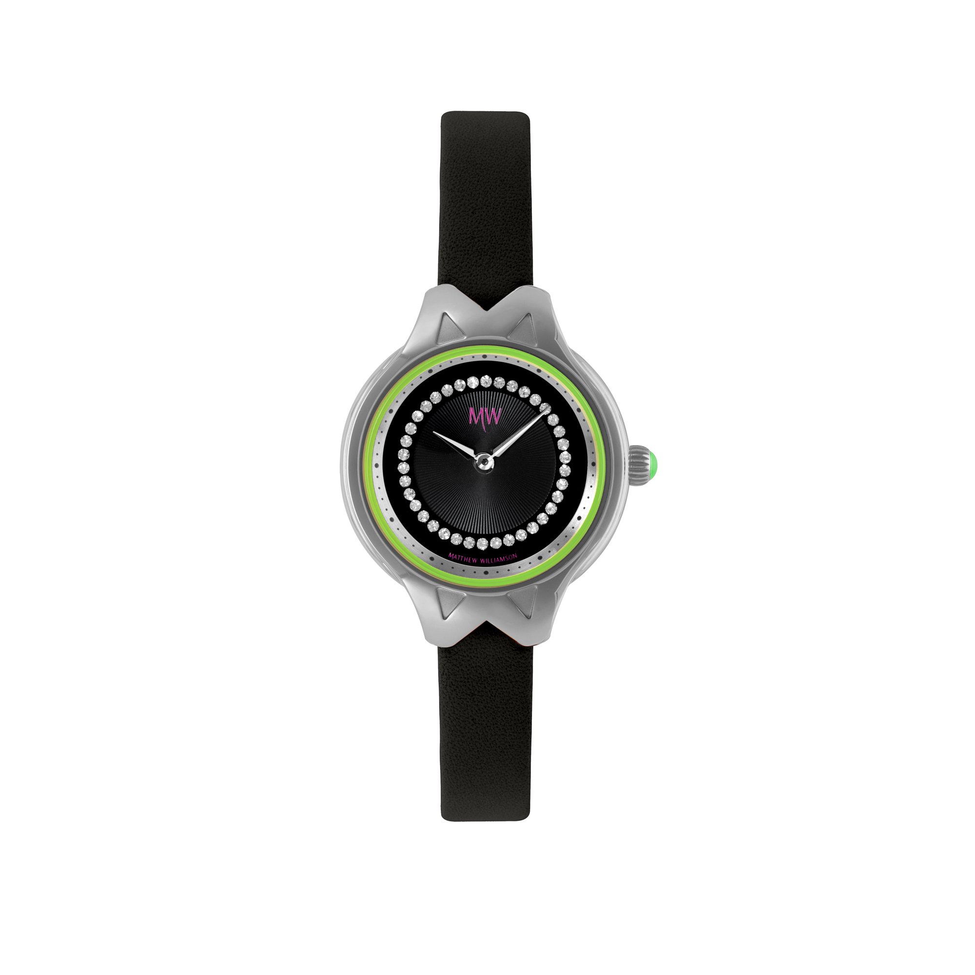 Matthew Williamson Women's Quartz Watch with Black Dial Analogue Display and Black Leather Strap LSM34001/04