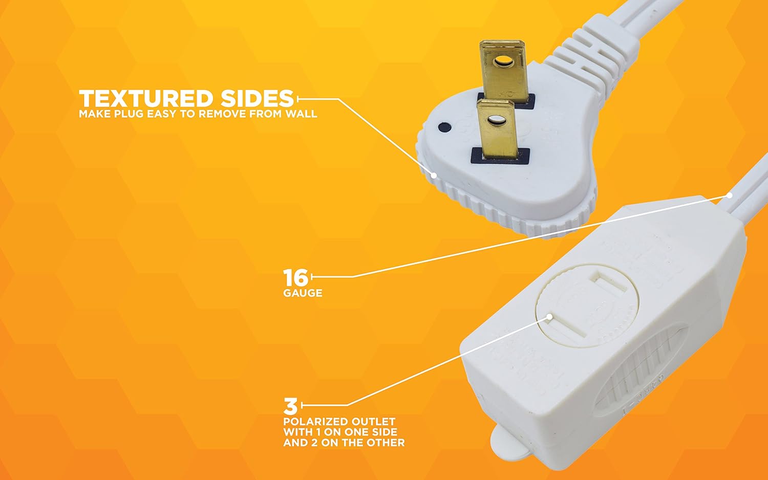 SlimLine 2235 Indoor Flat Plug Extension Cord, 3 Foot Cord, Right Angled Plug, 16 gauge, 3 Polarized Outlets, 125 Volts, Space Saving Design, Neutral White Color, UL and CUL Listed… - - 
