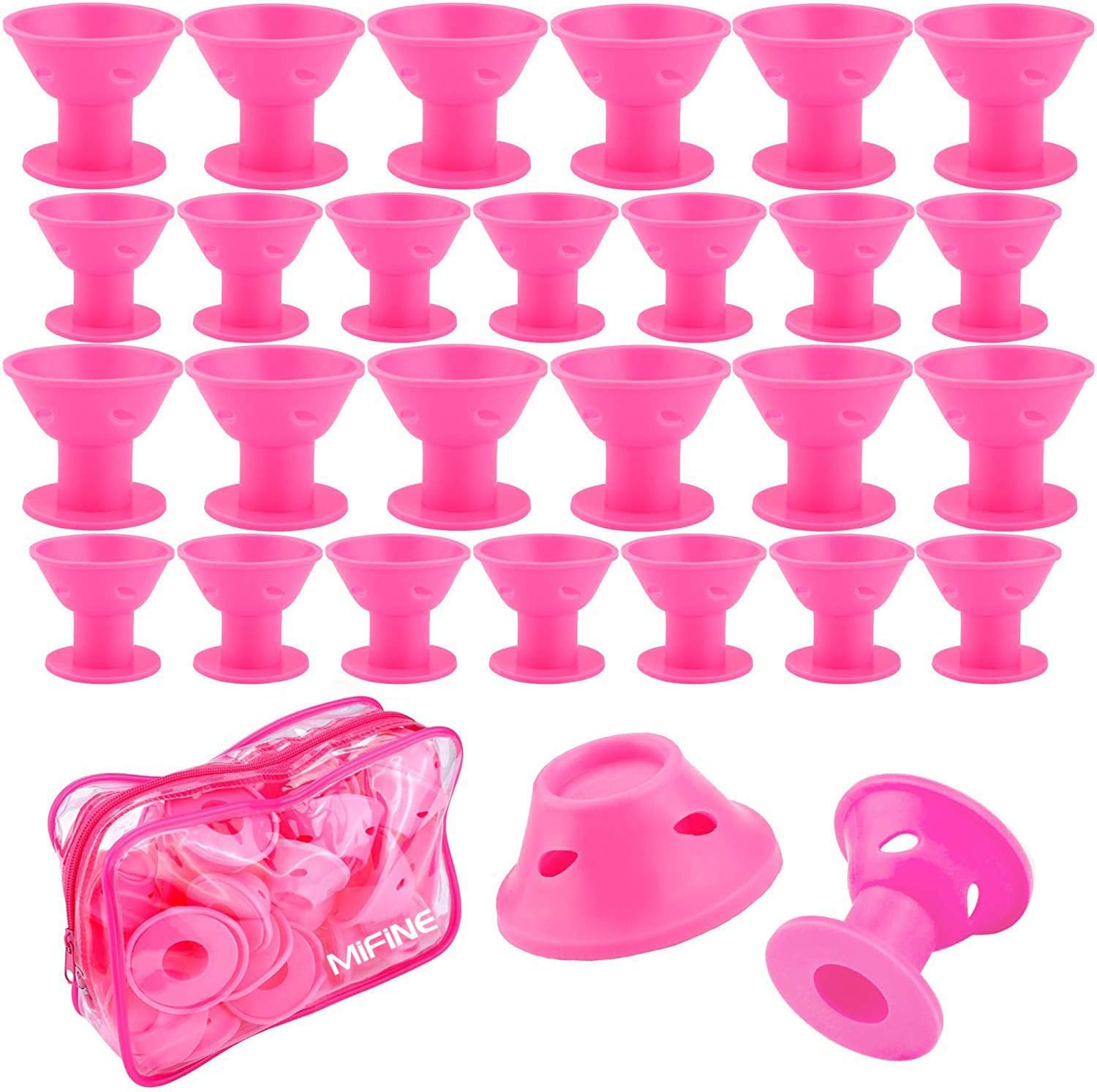 40 Pcs Magic Hair Rollers - Include 20pcs Large Silicone Curlers and 20pcs Small Silicone Curlers（Pink）