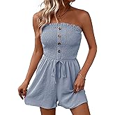 Sumotry Women Summer Rompers Smocked Tube Top Jumpsuit Shorts Casual Strapless Romper Beach Vacation Outfits