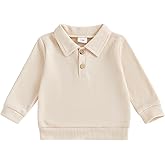 Toddler Baby Boy Long Sleeve Shirt Waffle Knit Fall Clothes Solid Color Polo Pullover Top Sweatshirt