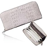VOICE Align type Long wallet Leather made by MASINI in Italy Cowhide ART.SPICE Beautiful Croc leather with delicate glitter Women's Elegant and easy to use Vertical card case In gift box(Silver)