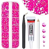 qiipii Hot Pink AB Resin Rhinestones w B7000 Jewelry Glue for Bedazzling Crafting 2mm 3mm 4mm 5mm 6mm Rose Pink Flatback Jelly Stones SS10 SS16 SS20 SS30 Diamonds Gems for Nails Makeup Tumblers Crafts