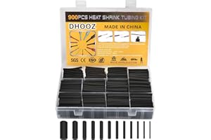 900Pcs Wire Heat Shrink Tubing Kit, Industrial Heat-Shrink Tubing for Wires, 2:1 Marine Grade Heat Shrink Wrap, Premium Large Electrical Waterproof Heat Shrink Tape (Black 12 Sizes) DHOOZ